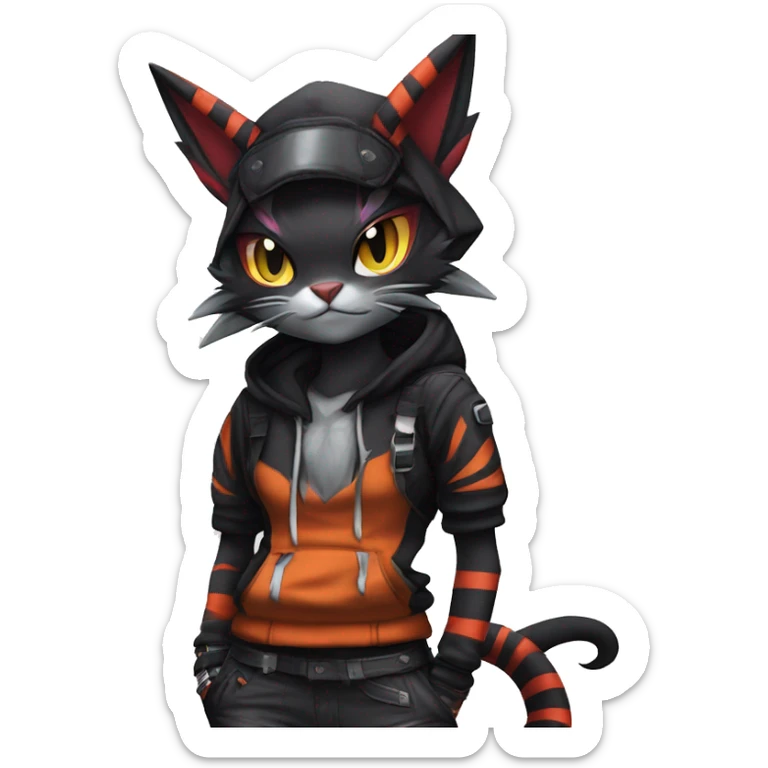 Cool Anthro Noivern-Litten-BatCat-Pokémon with edgy stripes hoodie spiked collar punk techwear Cargo Pants Full Body sticker