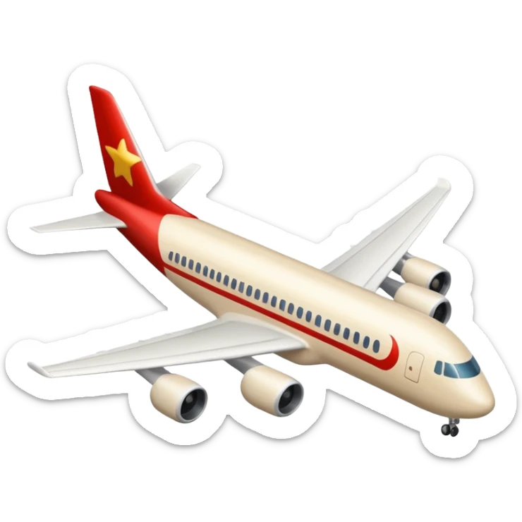 passenger airplane with long fuselage, light beige (milky) color, Apple emoji style, no text sticker
