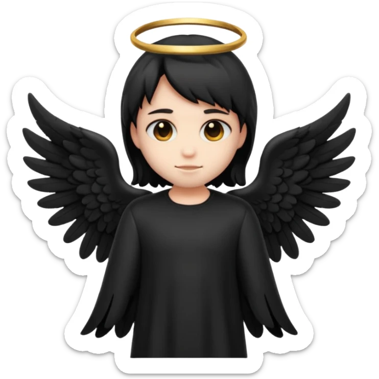 Créé un emojis avec une tenue complète d'ange et des ailes noir de demon sticker