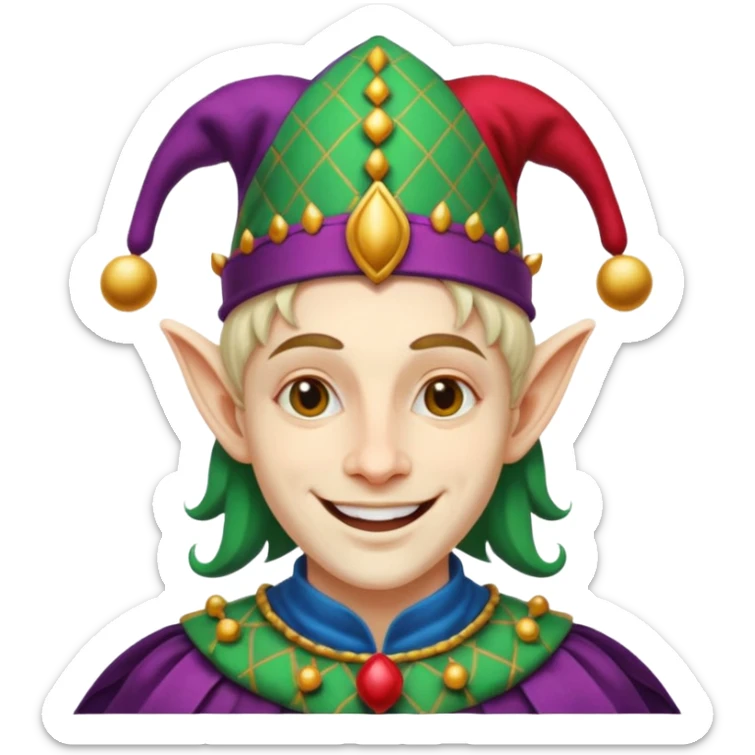 crazy colorful human jolly joker from poker, medieval, vintage, court jester sticker