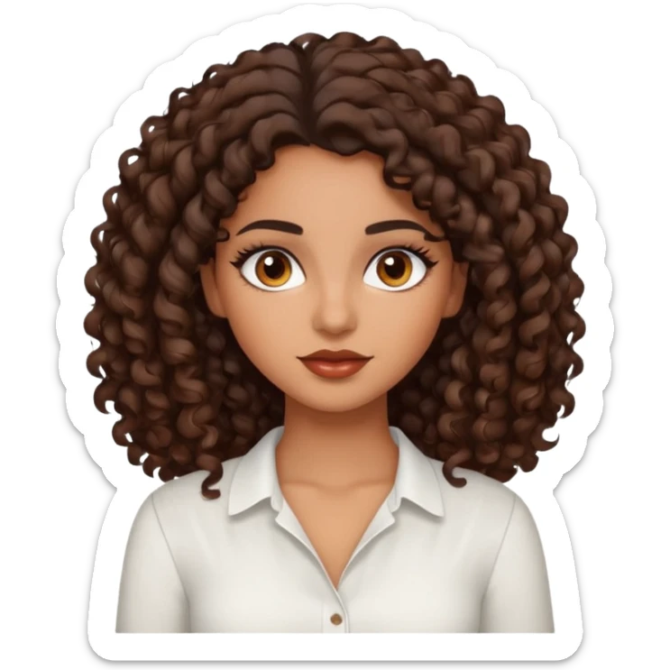 brown girl, who has medium curly dark brown hair, brown eyes, latina makeup, white blouse  sticker