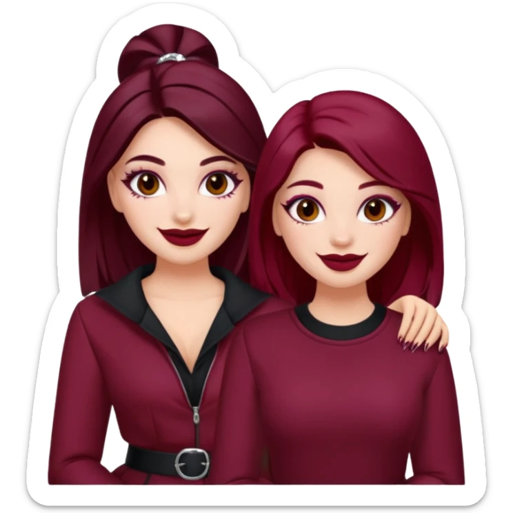 Boujy baddie best friends, fair skin, trendy heavy makeup, burgundy clothes sticker