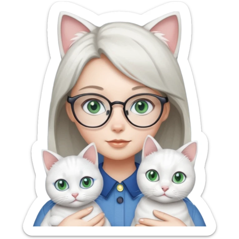 Deci .. fetița sa aibă ochii grii spre albastru ,pisica alba ochii verși ,iar a doua pisica ochii albaștrii fata ochelari  sticker