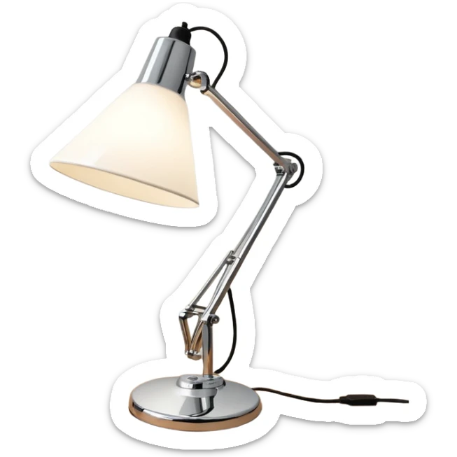 Lamp Poul Henningsen for Louis Poulsen PH 2/1 table lamp in white and chrome on a desk  sticker