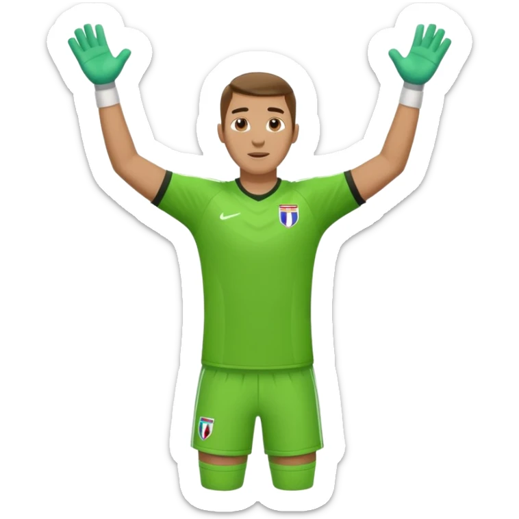 soccer goalkeeper green shirt, shorts, socks, football boots arms up sticker