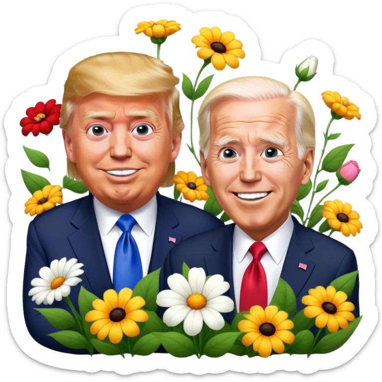 donald trump and joe biden frolicking in the flowers sticker