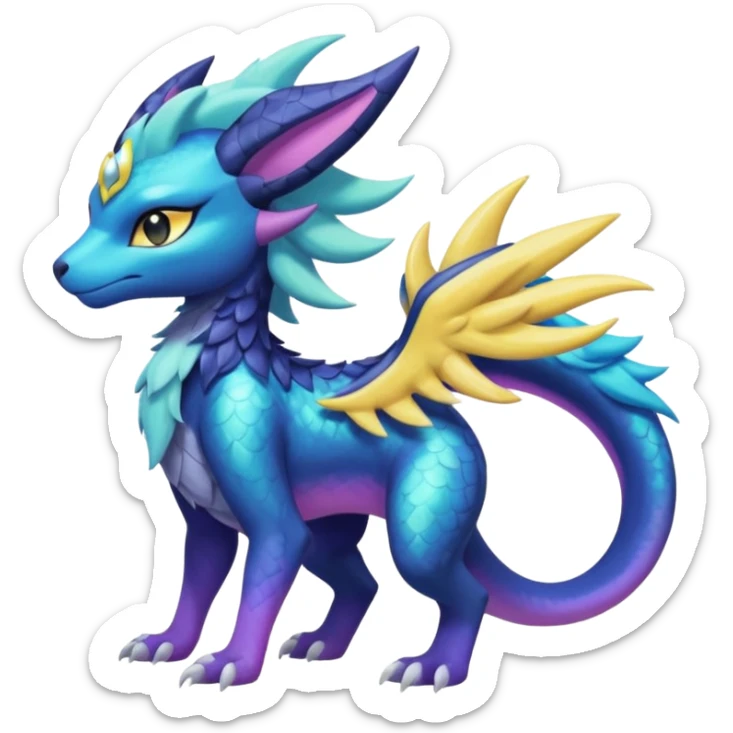Shiny Sunny furry neon colorful scaly painted Asian pastel-gradient Absol-Salandit-Meloetta-Solgaleo-Luxray-Suicune-fusion sticker