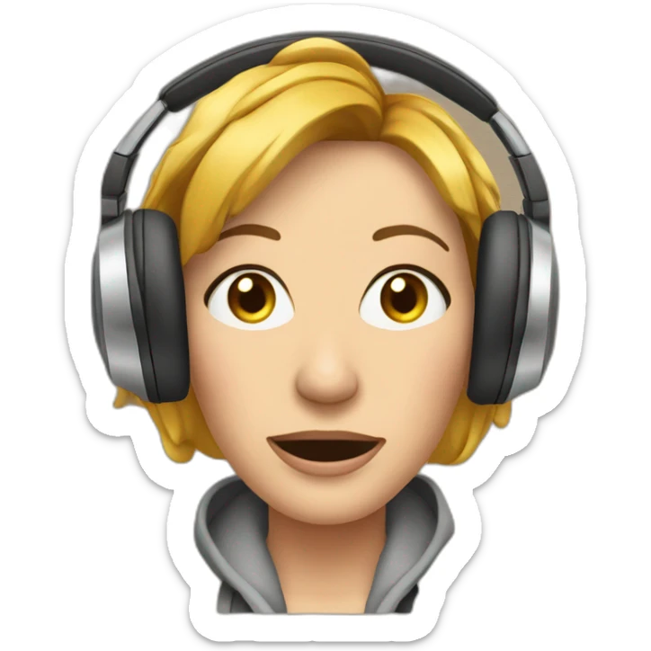 Angela Merkels face listening to loud music on her headphones sticker