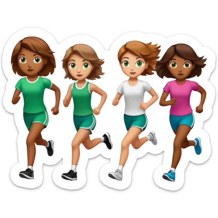 Chicas, con ojos, color verde mezclado con café, pelo, café, claro, piel morena,  corriendo sticker