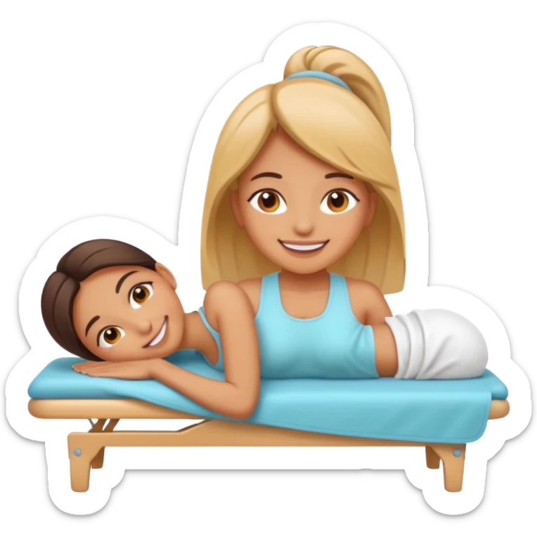 A cute emoji-style illustration of a girl lying on a massage table during a relaxing massage session,  sticker