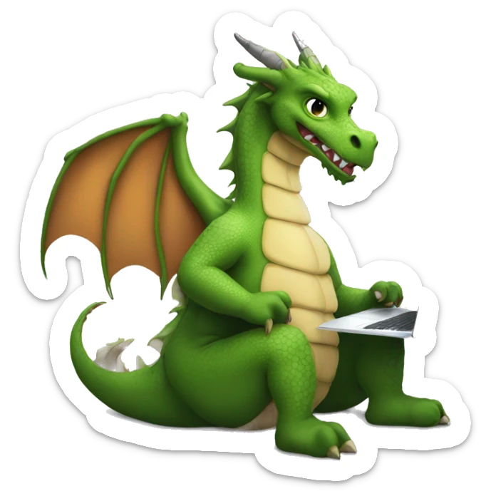 dragon on a laptop, wearing hump day t-shirt, with a cup of coffee in hand sticker