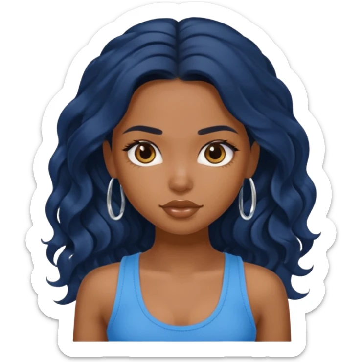 a pretty bratz brown girl with long wavy black hair and a blue tank top on sticker