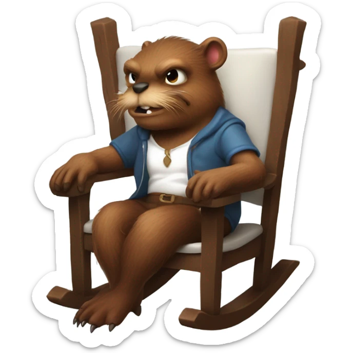 Giant beaver man in rocking chair petting his demon pet sticker