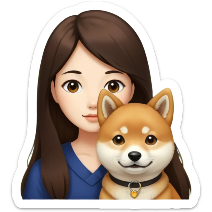 Really girl long dark brown hair with shiba inu outdoors sticker