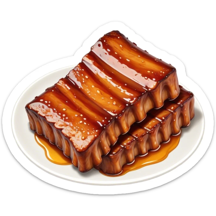 Honey Glazed BBQ Ribs Cinematic Realistic Honey Glazed BBQ Ribs Dish Emoji, depicted as a small portion of tender, honey-glazed ribs with a sticky, smoky finish, rendered with rich textures and warm, dynamic lighting. sticker