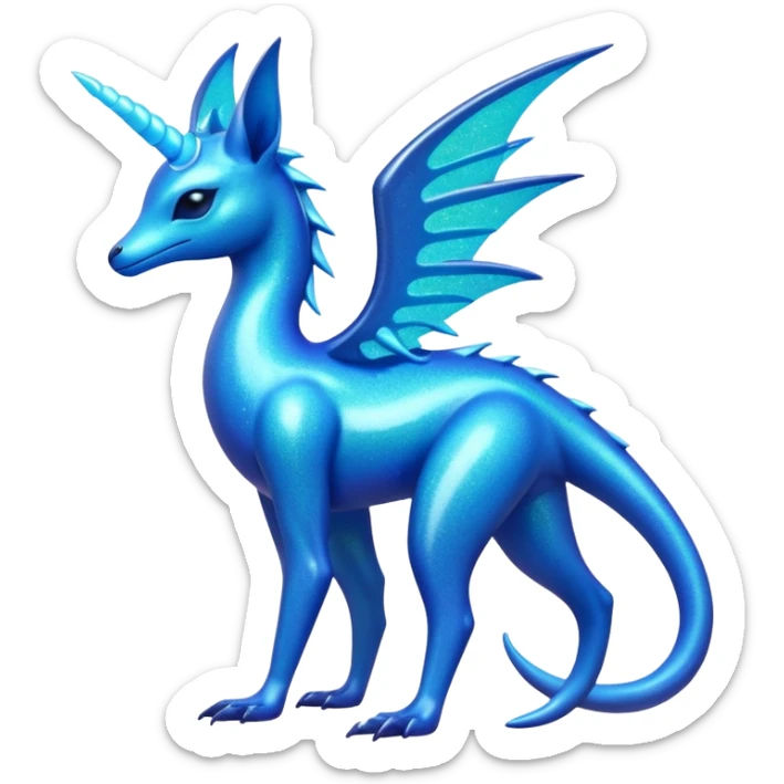 Shiny Exotic Futuristic Tropical Colorful Neon-colored Glittery Ethereal Sparkly Amaura-Aurorus-Fakémon-hybrid-creature (full body)  sticker