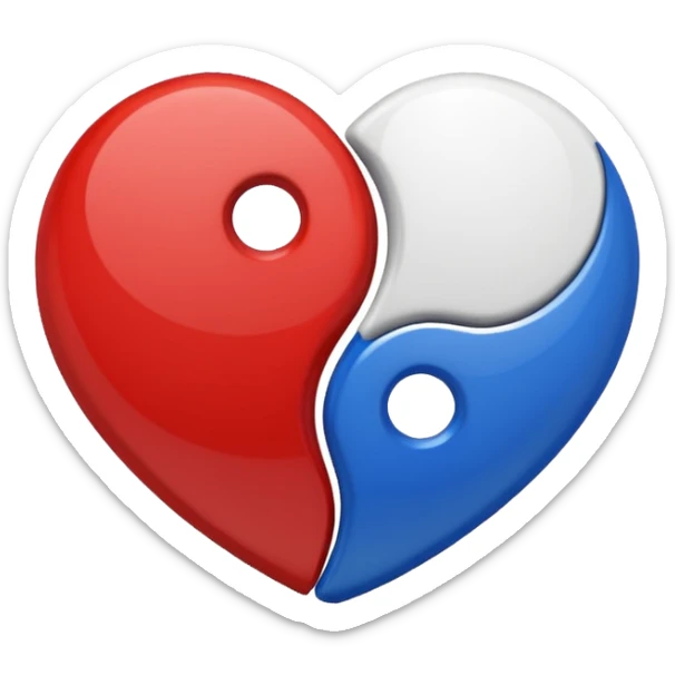 Make a yin yang like heart emoji with the colors being blue and red sticker