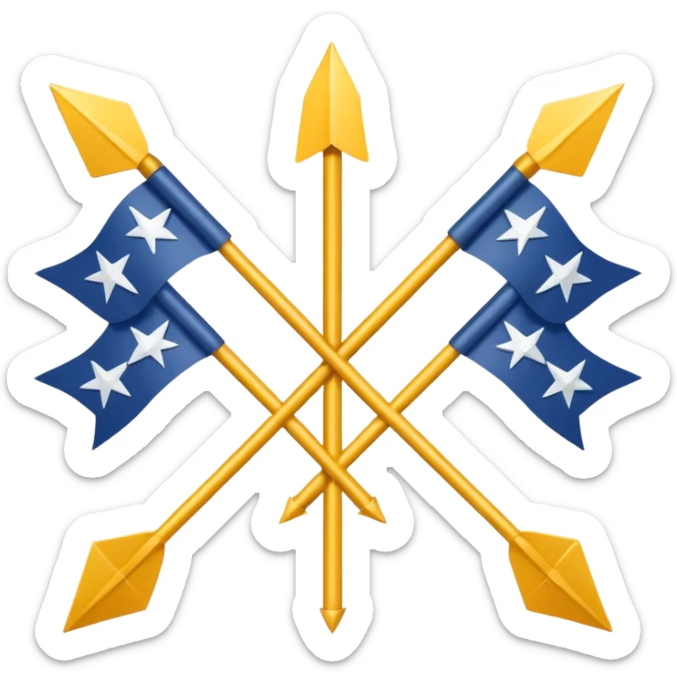 A flag with a green background, 3 arrows in the centre crossing eachother, and 12 stars arching over them. sticker