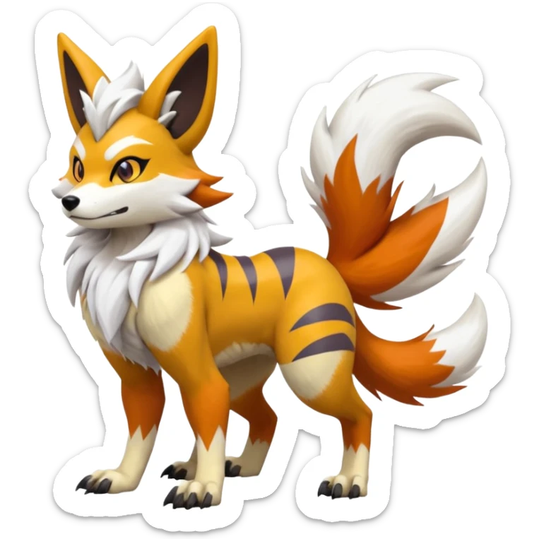 Feral Quadrupedal Digitigrade Lycanroc-Furret-Renamon-Zeraora-Vernid-Sergal-fusion-hybrid-creature, full body  sticker