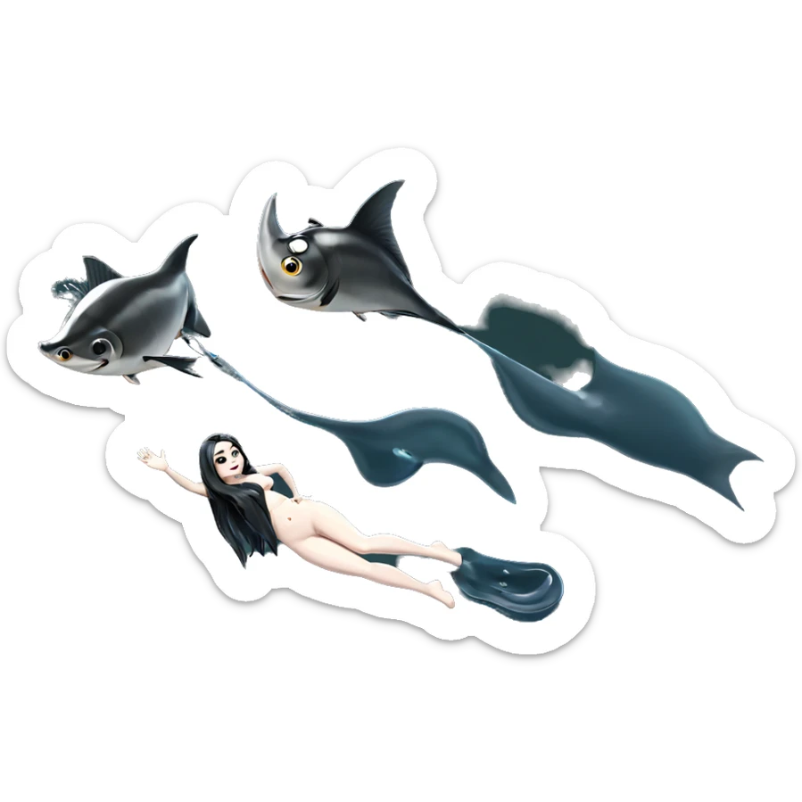 nude girl with fish illustration sticker