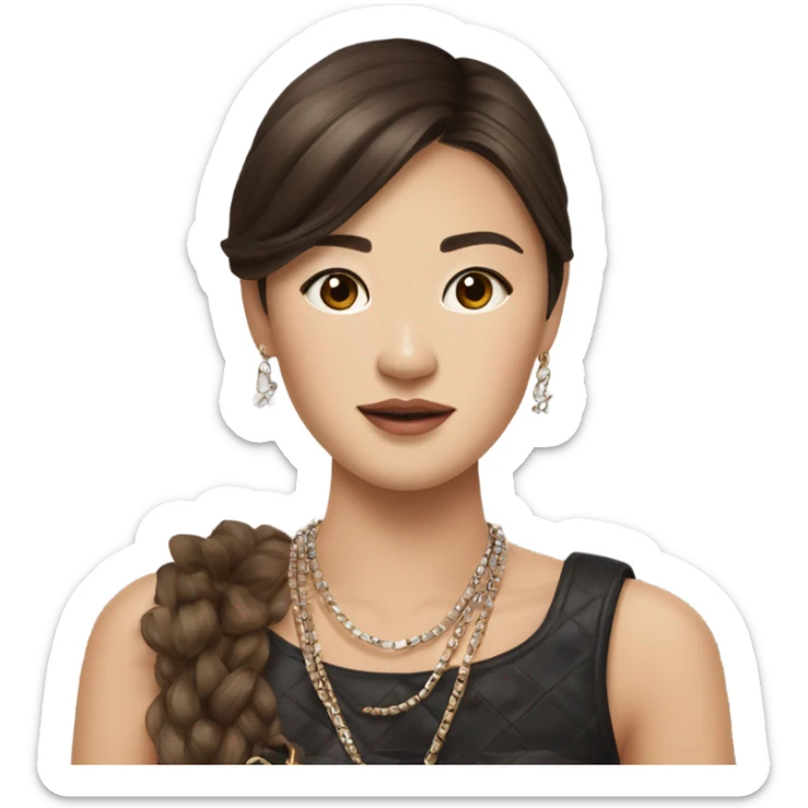 Realistic brown hair Chanel Asian Girl with Birkin bag and Chanel necklace sticker