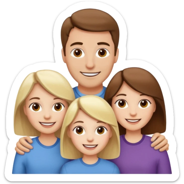 happy pale white family with one brown hair dad, one brown hair mom, one blonde girl, and one brown hair girl sticker
