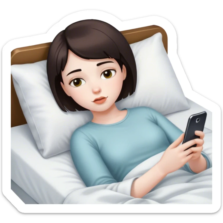 Short boy style haircut girl laying in bed on her phone sticker