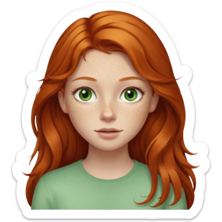 Beautiful ginger head girl with long hair and light green eyes sticker