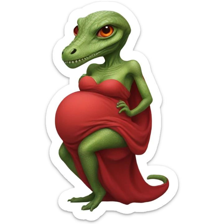Pregnant Reptilian alien woman, full body in red dress sticker