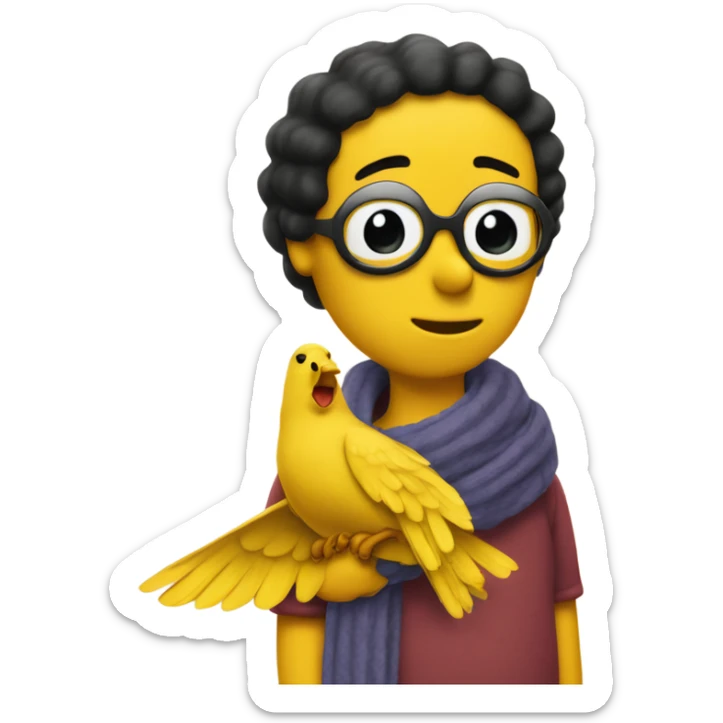 the yellow bird from the peanuts series names woodstock wearing a scarf  sticker