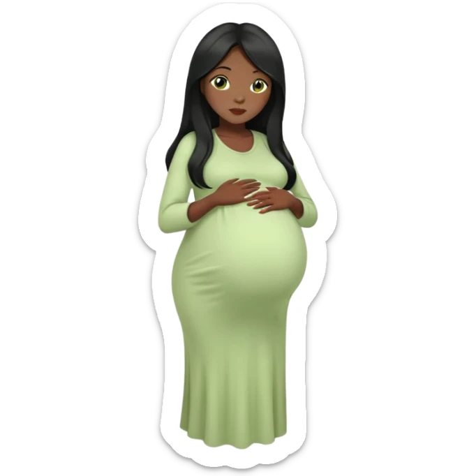 Black long hair and black skin lady with light green clothes pregnant sticker