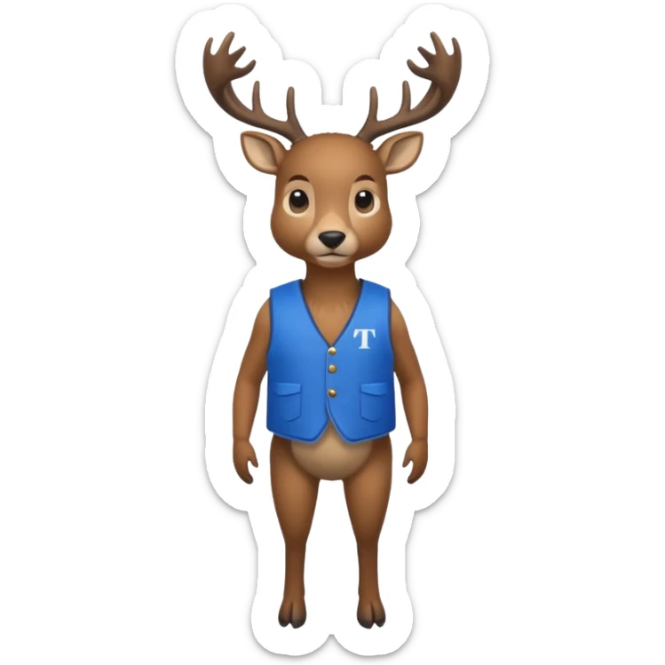 crea una mascota de equipo que sea un venado de cuerpo completo y lleve un chaleco con el nombre de telamon sticker