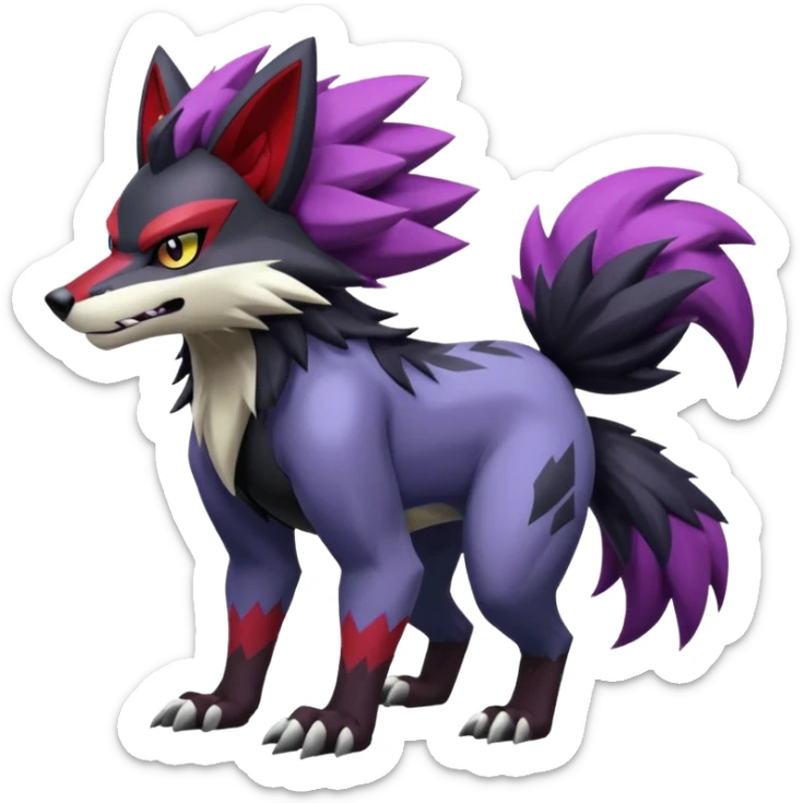 Shiny furry Badass cool Zeraora-Zoroark-Obstagoon-fusion sticker