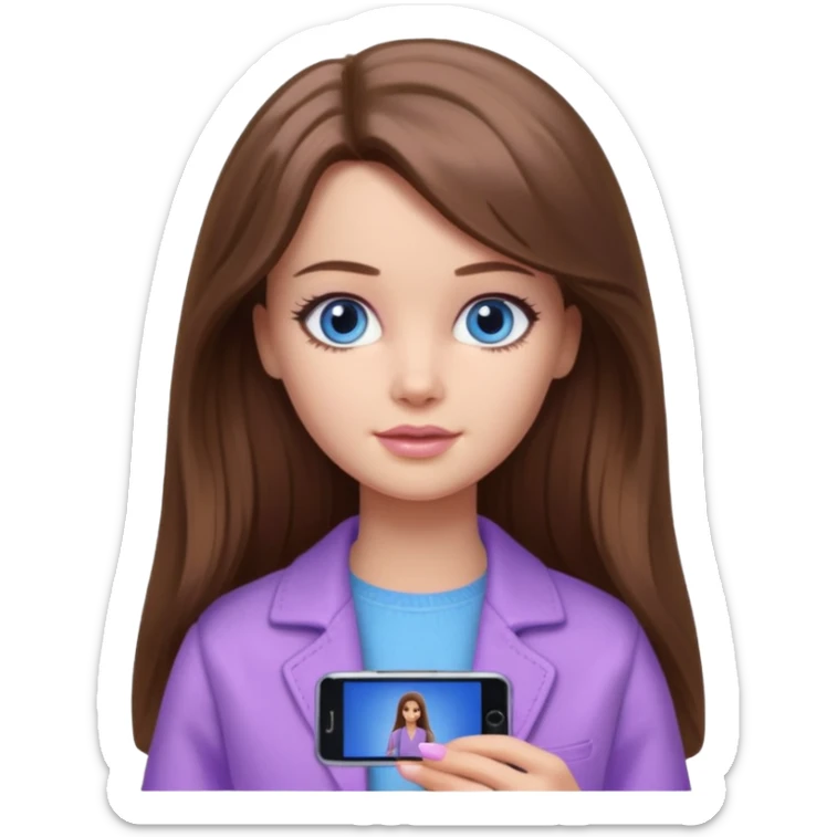 beautiful barbie girl with long brown hair, blue eyes and wearing light purple clothes watching stranger things on tv sticker