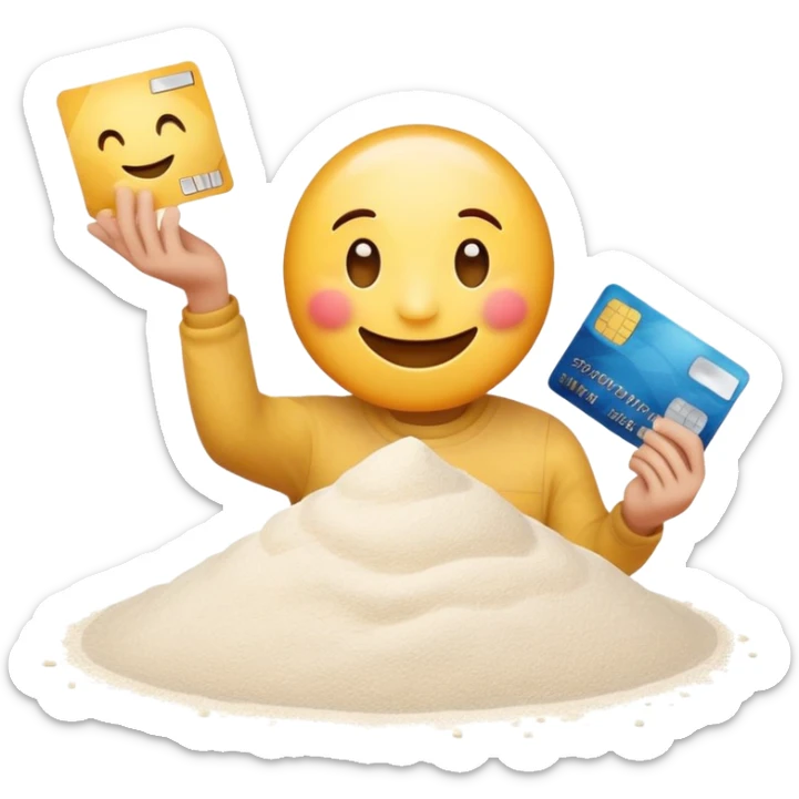 Happy emoji with credit card in hand and a pile of flour  sticker