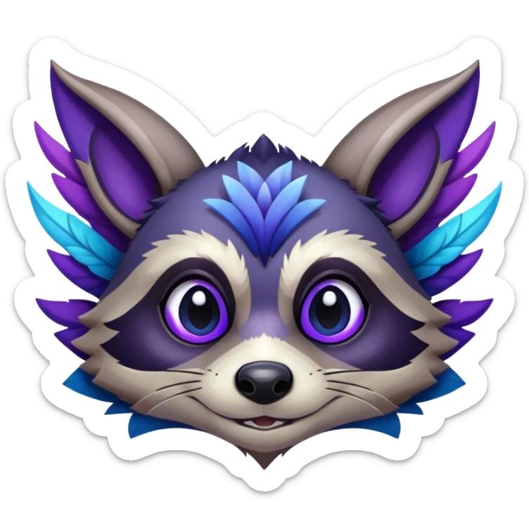 Raccoon dragon hybrid face forward with wings fully body dark purple and blue sticker