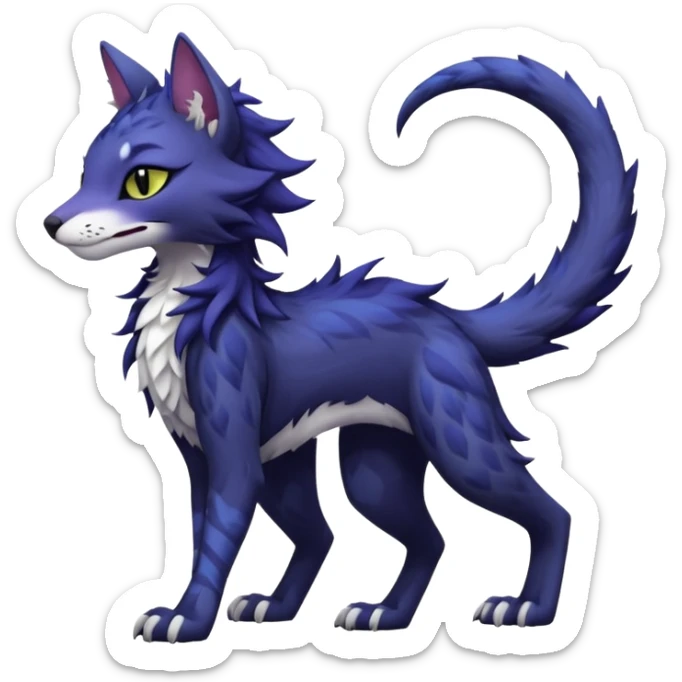 Kawaii dark edgy fantasy feline-vernid-sergal-fursona animal creature with a tufted tail full body with intricate markings  sticker