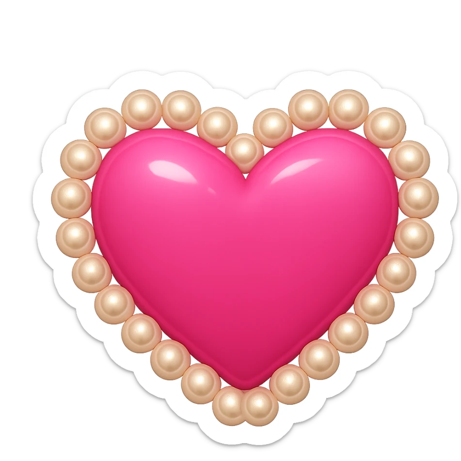 Create a pink heart with a pearl border in the style of emoji, with no background. The style should resemble apple style emojis with a clean and concise look. sticker