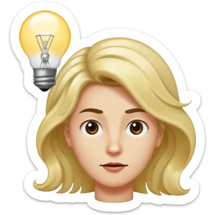 crea Una carita con un remolino en la cabeza, una bombilla encendida sobre ella y una ceja levantada. sticker