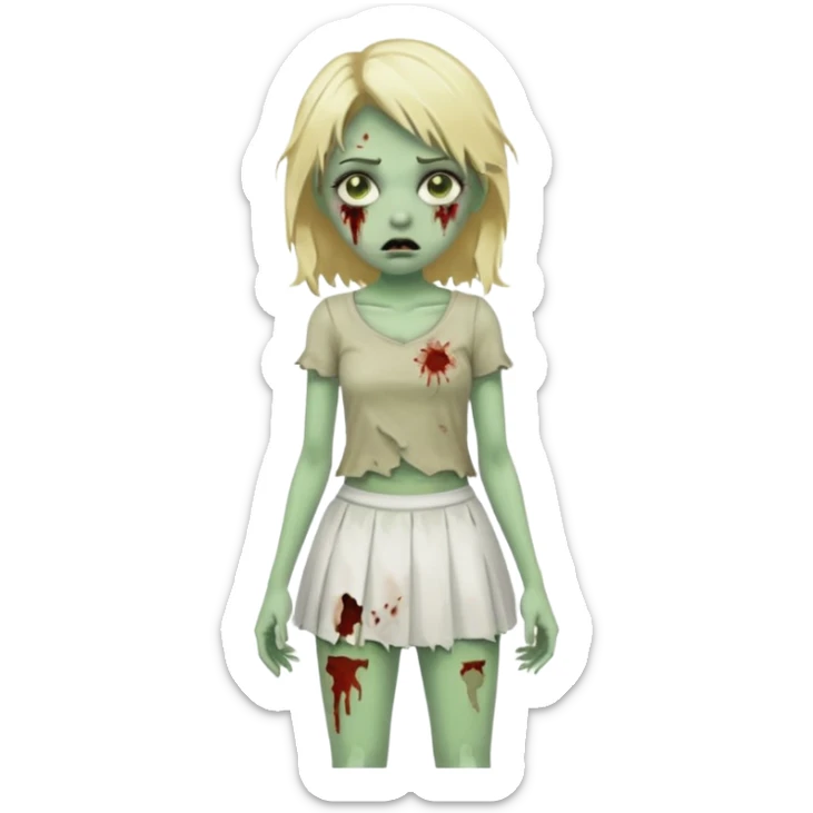 zombie blonde girl with white skirt, green skin and that it be in frontal zoom form sticker