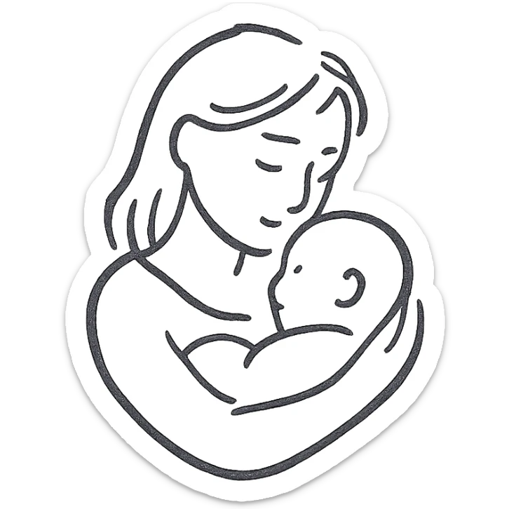 madre acunando a su bebé, estilo minimalista, líneas simples, sin color, diseño limpio y claro sticker
