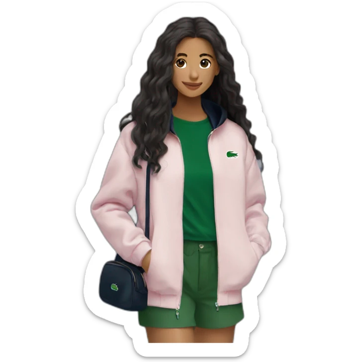 Lacoste bag latin girl with long hair with black lacoste windbreaker sticker