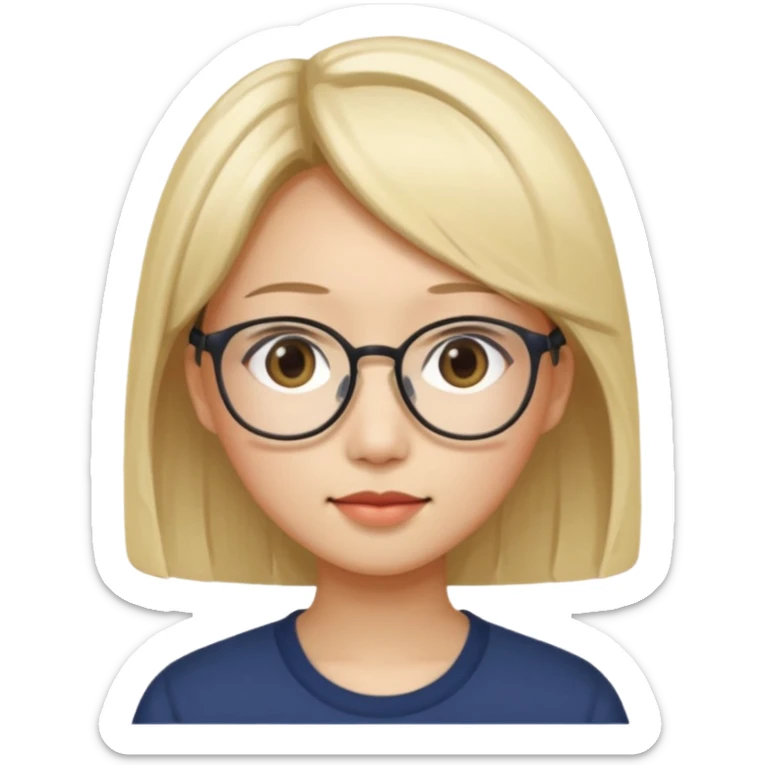 asian looking female with slight blonde hair a little longer  with eye glasses, fair complexion not that pointed nose but slighty little eye please sticker