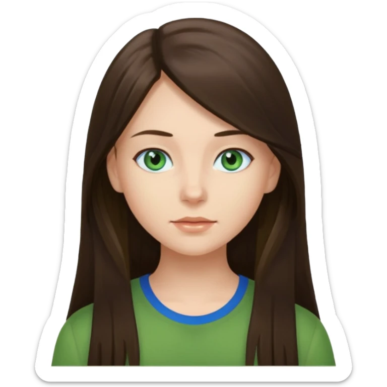 brunette straight long hair girl green shirt blue eyes sticker