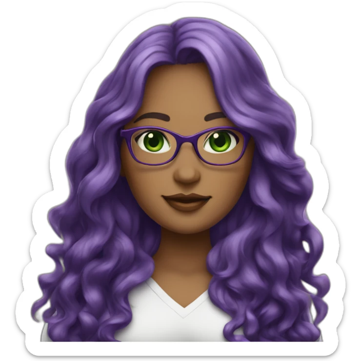 curvy-woman-purple-long-wavy-hair-green-eyes-square-glasses-white sticker