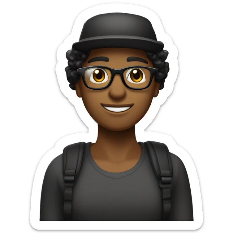 una pareja, mujer trigueña pelo corto negro y ondulado con lentes, el hombre trigueño pelo negro con gorra  sticker