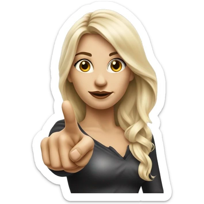 Blonde elegant women with LONG HAIR, her Body Covered with Tattoos, POINTING YOU FORWARD with her HAND with INDEX FINGER, Hyper realistic sticker