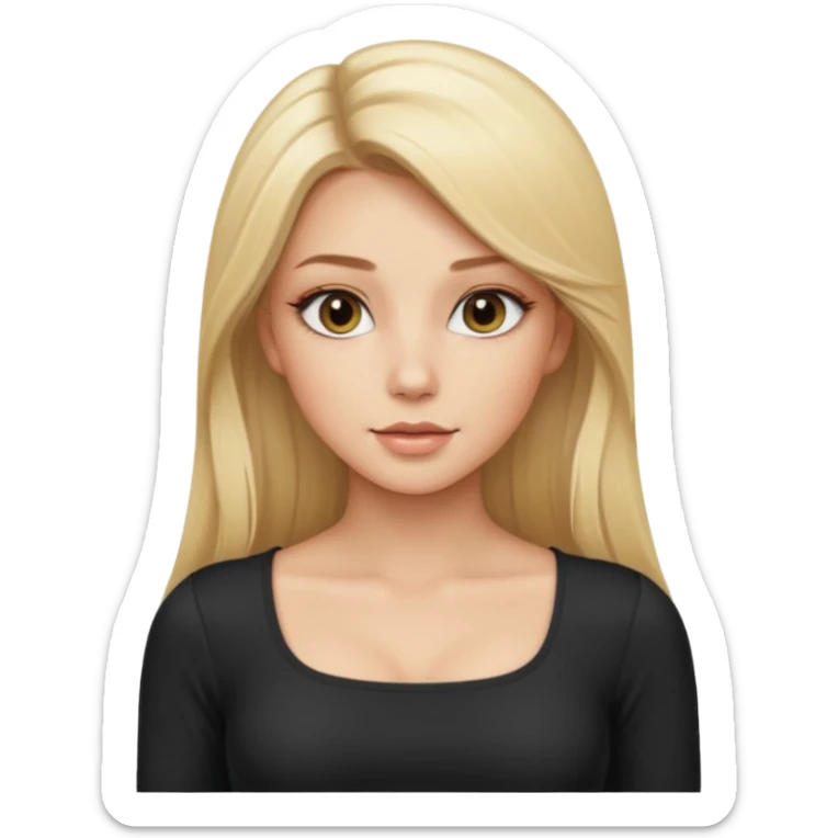 pretty girl blonde long hair makeup baby blue skin tight square neckline long sleeve top sticker