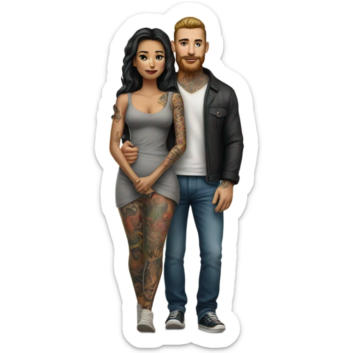 Hyper Realistic beautiful woman in the arms of a very handsome tattooed man walking  sticker