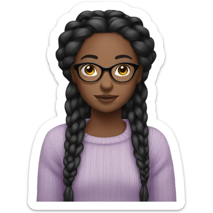 pretty black girl with glasses and long black braids with a light purple sweater sticker